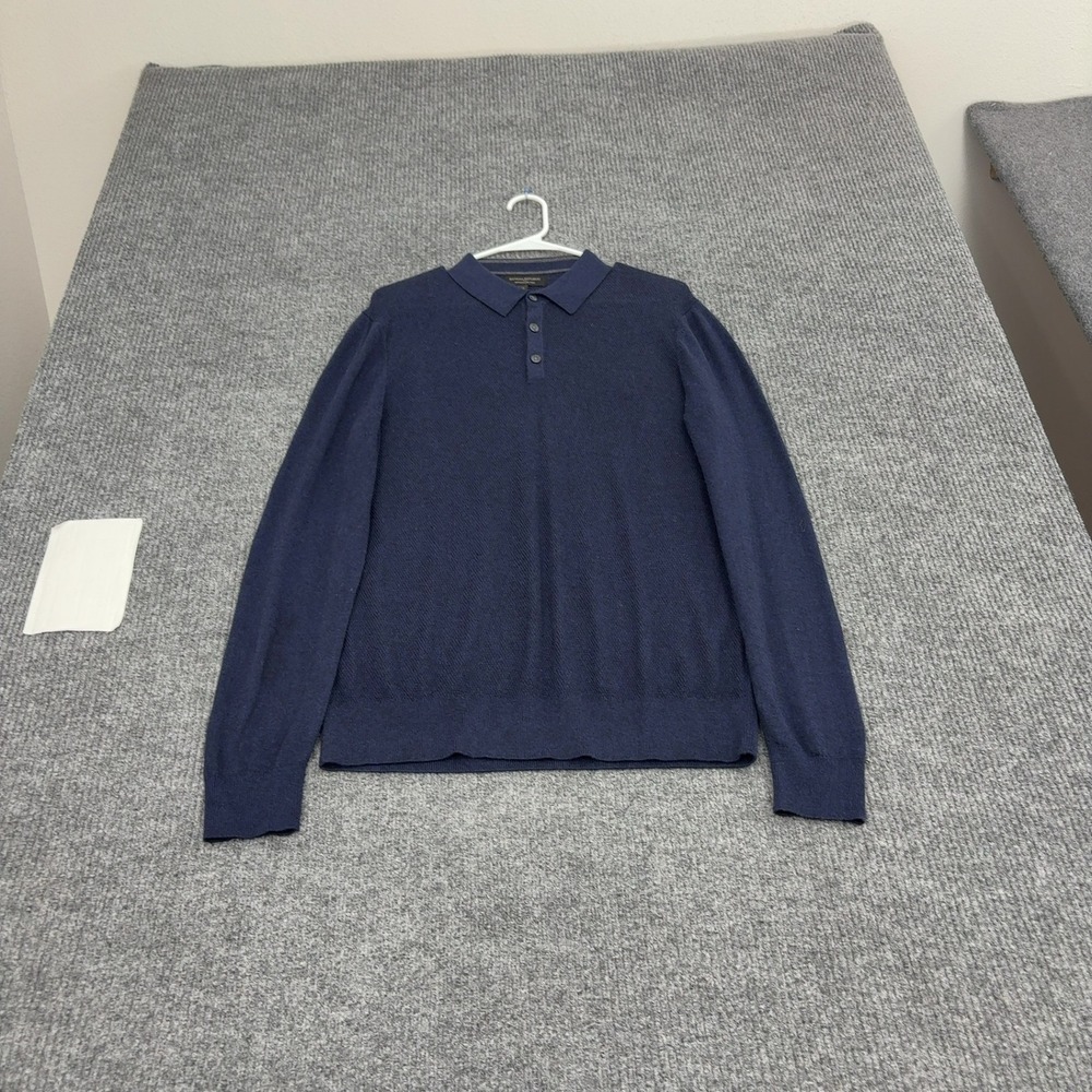 Banana Republic Sweater Mens M Navy Cotton Silk Cashmere Polo Long Sleeve Casual